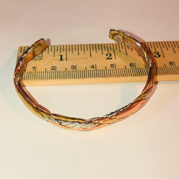 Sterling Silver Copper Brass Hammered Braided Cuff Bracelet Native American Vtg - Picture 6 of 16